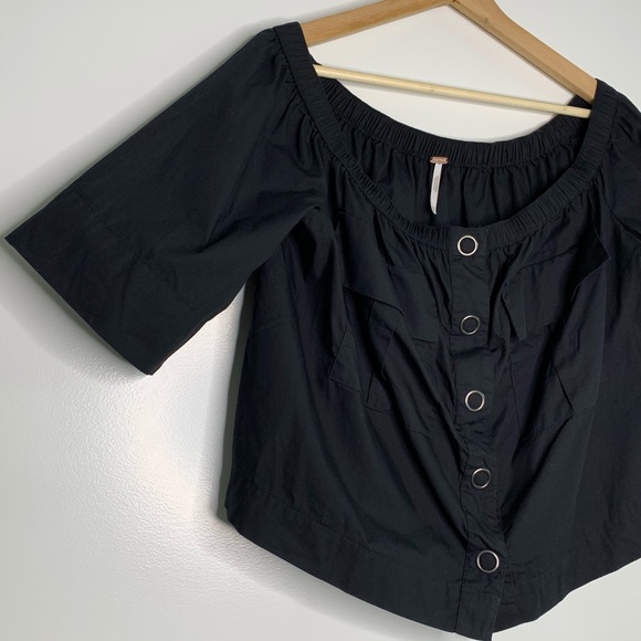 Free People Head Over Heels Off Shoulder Black Top - Picture 5 of 8